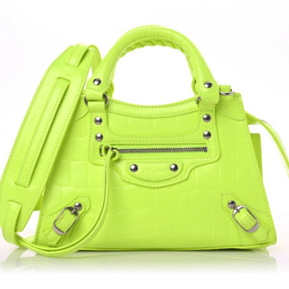 Balenciaga Neo classic mini Croc embossed Fluo Yellow handbag NWT